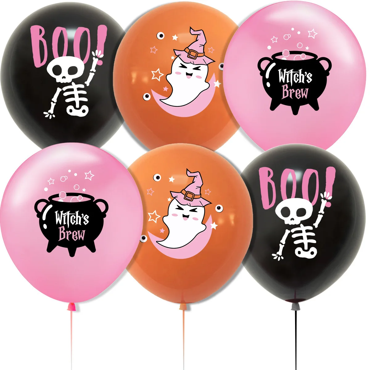 10pcs Pink Halloween Theme Party Decoration Skull 12inch Latex Balloons Pink Ghost Balloons Witch's Brew Balloons Boo Balloons