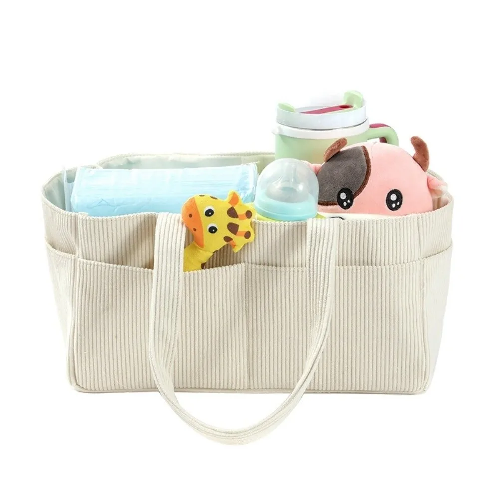 

New Corduroy Diaper Caddy Organizer Foldable With Handle Diaper Storage Basket Multi-Pocket Nappy Storage Organizer Newborn