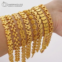 Women's Hand Bracelets Gold Color Italian Wide Link Chain Bangle Wristband Pulsera Vintage Jewelry Accessories Party Gifts