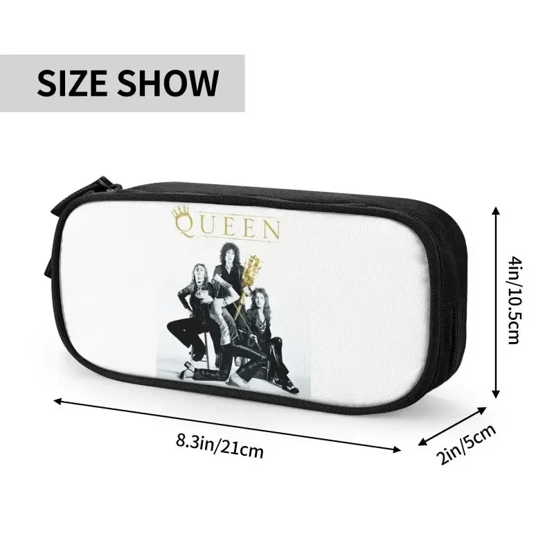 Queen Band Freddie Mercury Big Capacity Pencil Pen Case Stationery Bag Pouch Holder Box Organizer for Teens Girls Adults Student