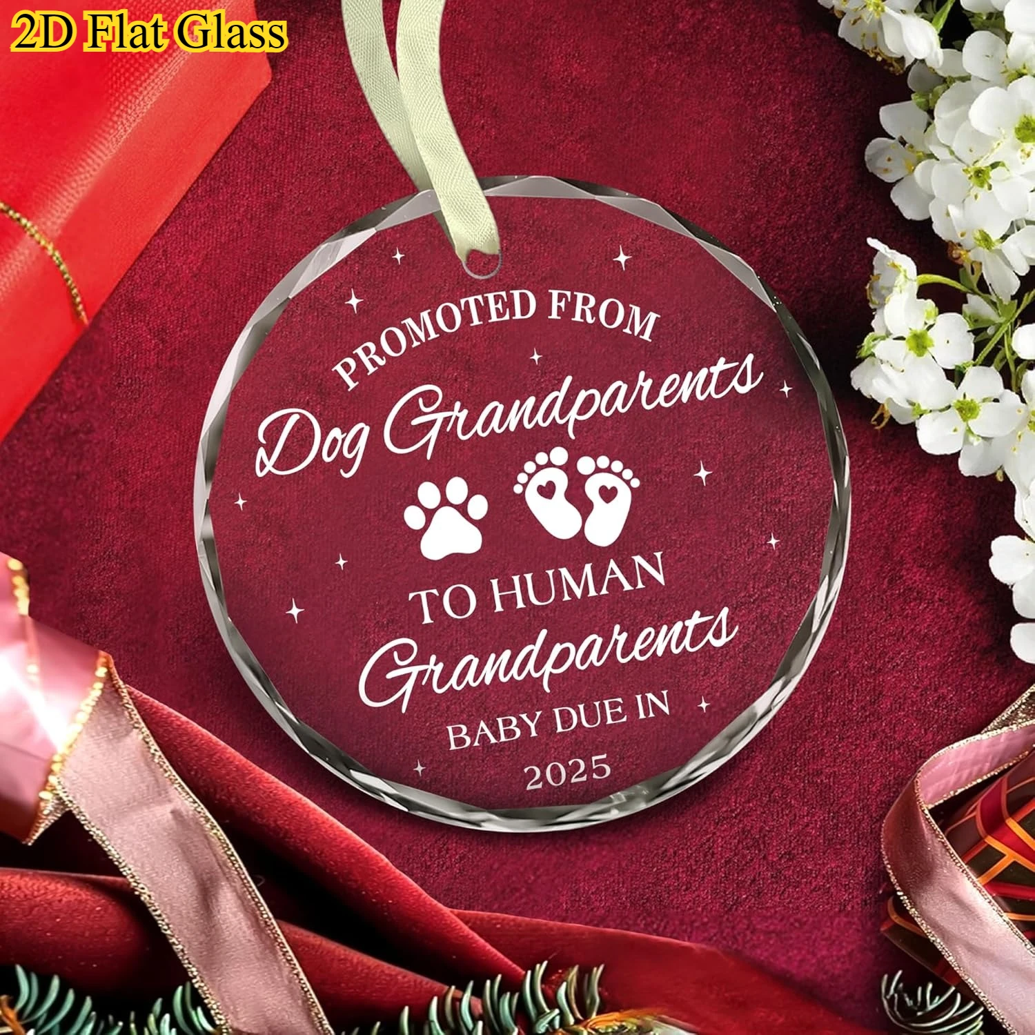 مسطح ثنائي الأبعاد، قطعة واحدة 8 × 8 سم، هدية جد-زخرفة جد لأول مرة، مع طباعة مخالب وتصميم بصمة القدم