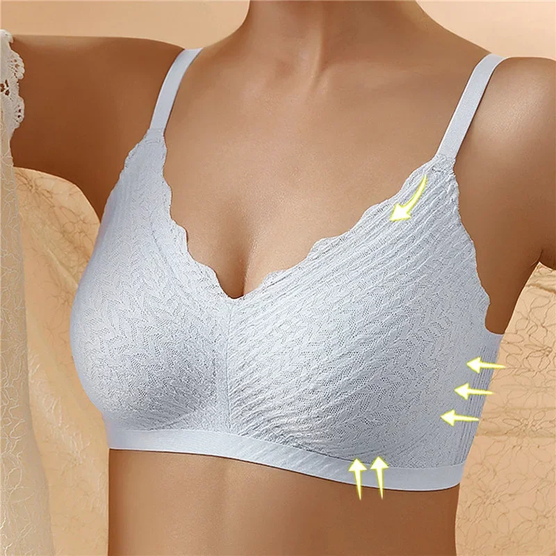 Woman Summer Laser Cut Seamless Wireless Push Up Bra Basic Crop Top Por Mayor Padded Women Brassier Ice Silk Seamless Bra