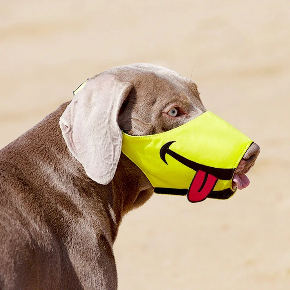 Outdoor Comfy Soft Anti Bite Dog Mouth Cover with Teeth, Funny Cartoon Pet Muzzle Adjustable Anti Barking Dog Barrier for Dogs