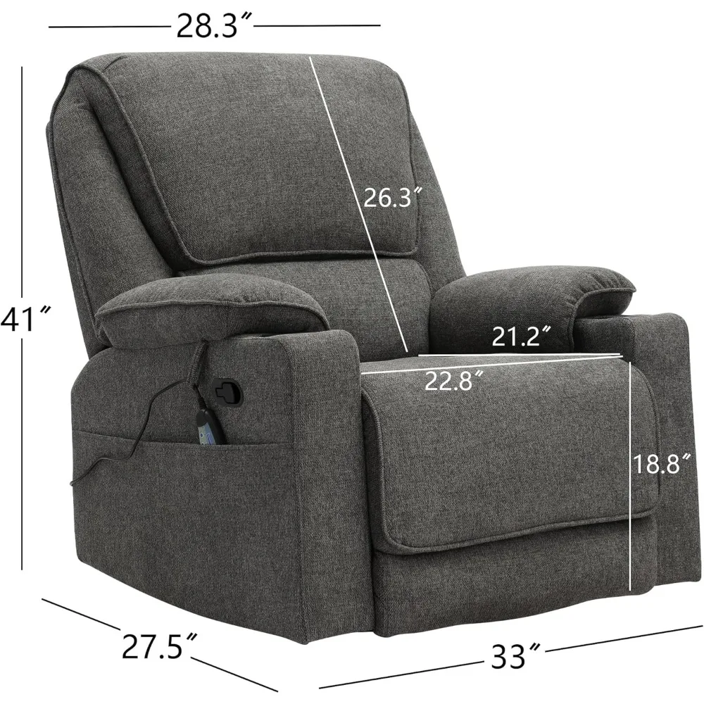 Recliner Chair Swivel Glider with Cup Holder, Recliners with Massage and Heating, Manual Reclining Chair with Footrest and 360