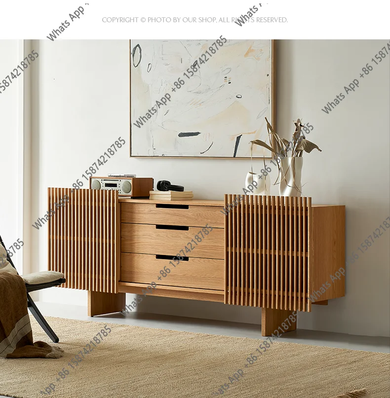 

Side cabinet solid wood Nordic simple bedroom storage chest retro entrance cabinet log style