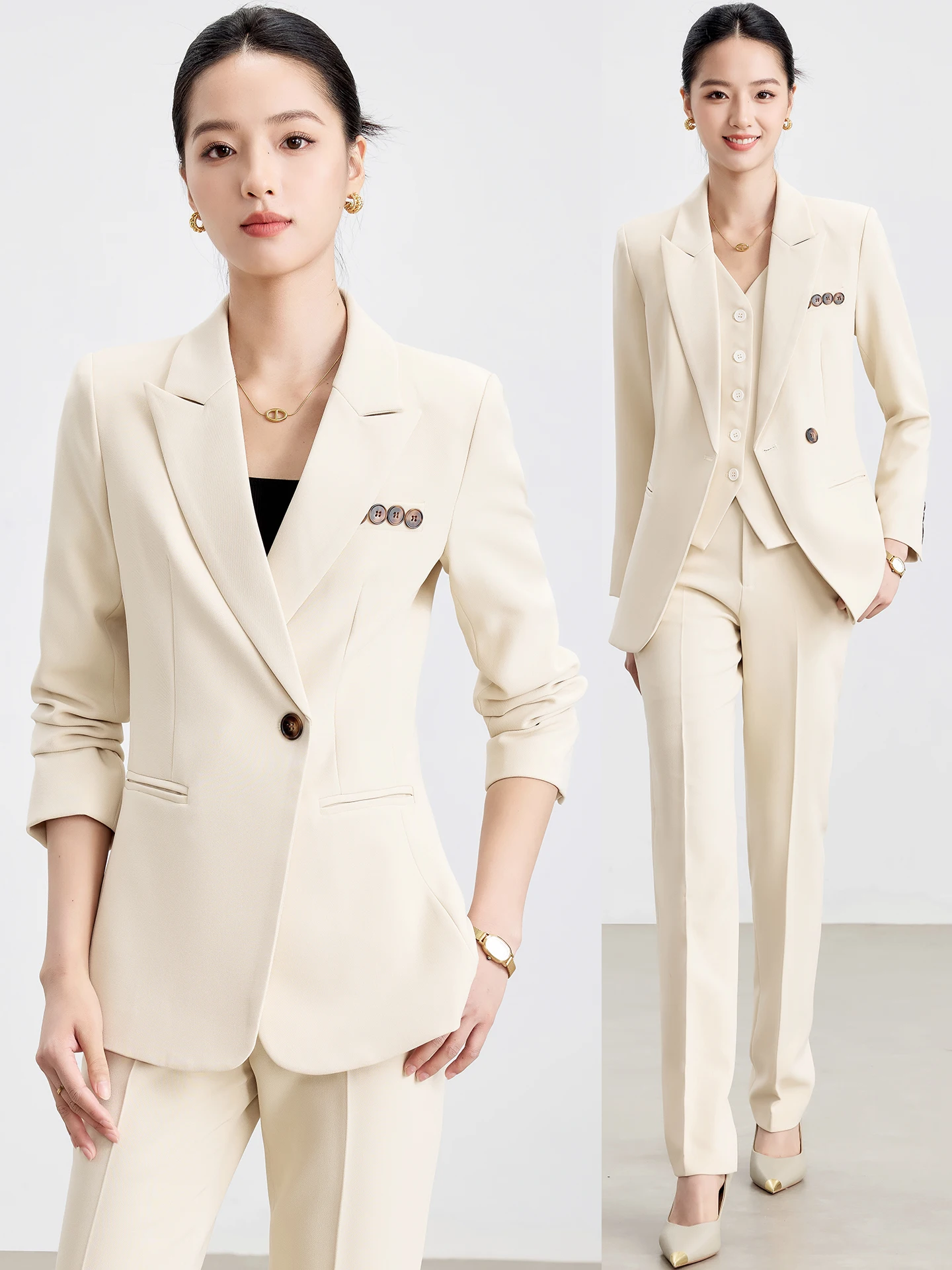 

Elegant Women's Three-Piece Suit Set Professional Managerial Workwear Spring Autumn High-End Fashion Commute Style Polyester