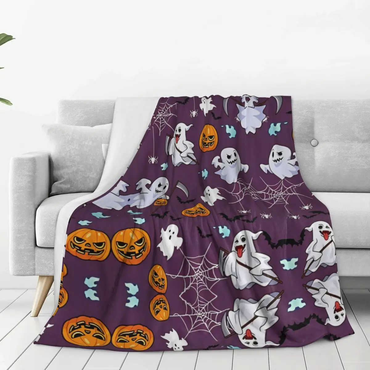 Halloween Pumpkins Ghost Brat Flannel Blankets Warm Throw Blanket for Couch Bed Airplane Travel Pattern Bedspread Sofa Bed Cover