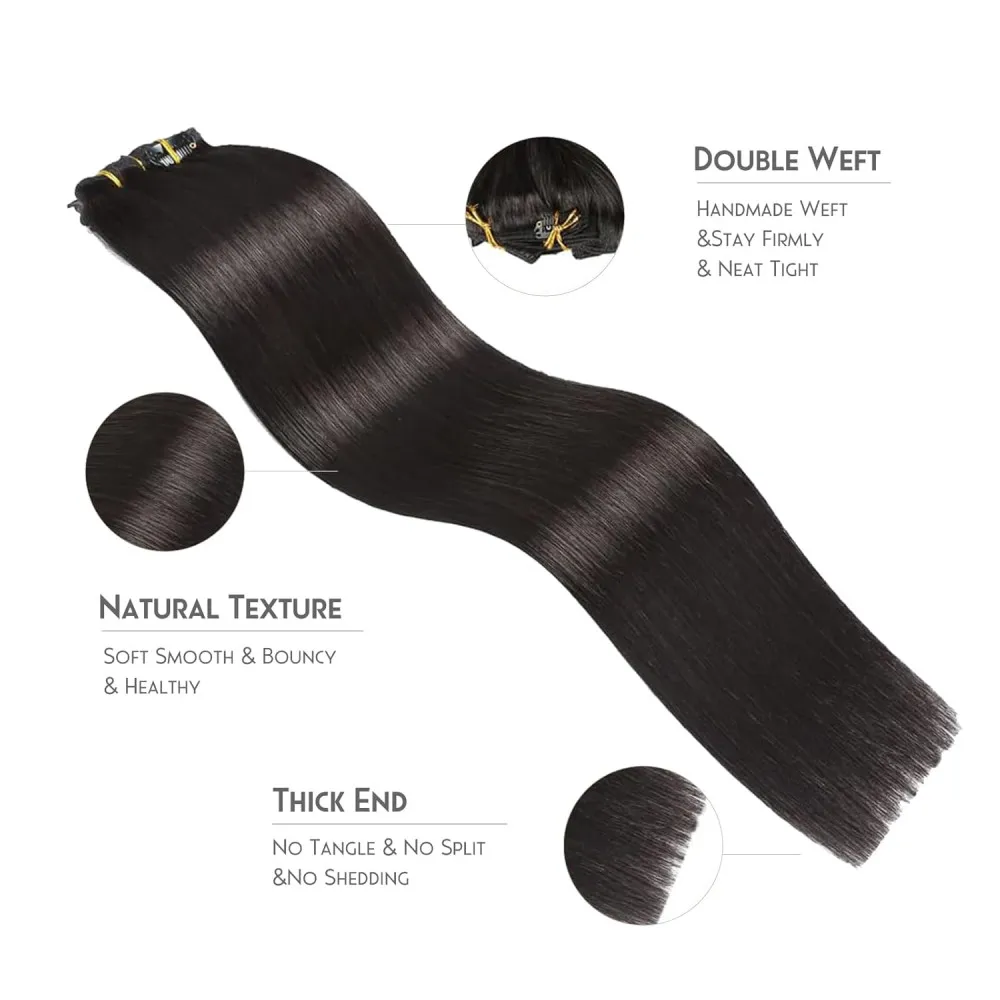 Rechte Clip In Hair Extensions Menselijk Haar Natuurlijke Zwarte Kleur Braziliaanse Hair Extensions Echt Menselijk Haar 16-26 Inch Voor Vrouw