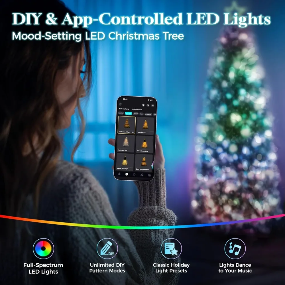 Star 9 Foot Flocked Pre-lit Christmas Tree with 546 LED Lights, App-Controlled Skinny Pencil Artificial Christmas Tree, Multi-Co