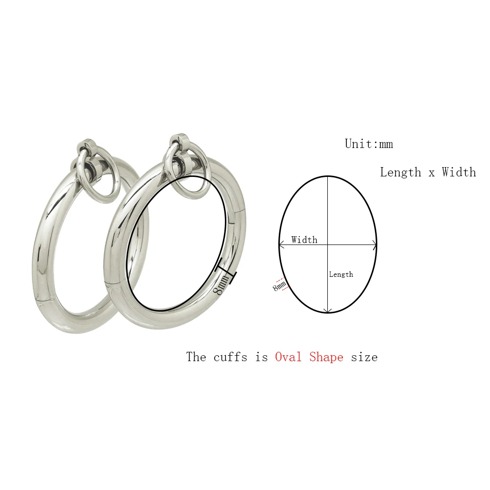 Polished shining stainless steel lockable wrist ankle cuffs bangle slave bracelet with removable O ring restraints set