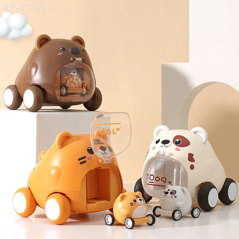 

Cute Animal-Themed Toddler Toy; 2-in-1 Interactive Montessori Catapult Tiger Car for Kids