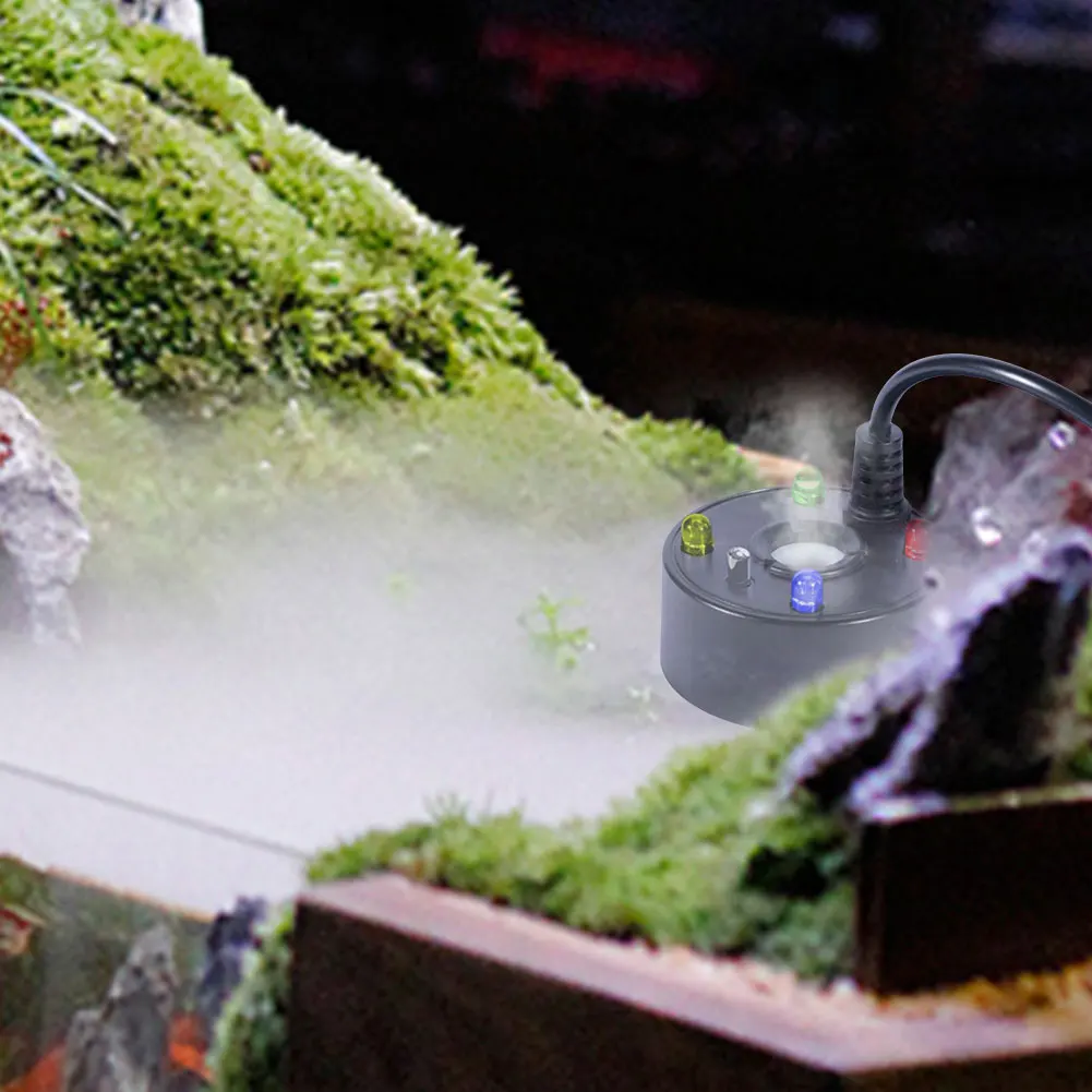 

USB Mist Maker Colorful LED Lights Fogger Air Humidifier for Halloween Party Decorations for Fish Tanks Rockery Decoration