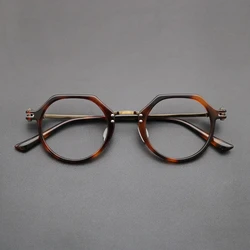 Retro Italian Plate Handmade Glasses Mechanical Style Pure Titanium Eyeglass Frame Male
