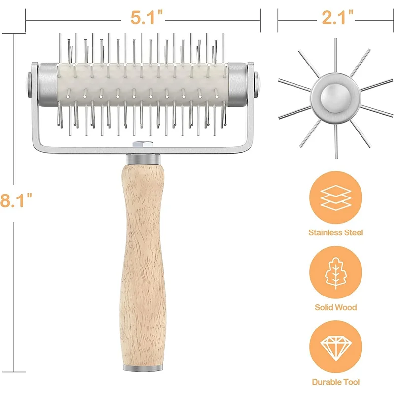 Pastry Roller พร้อม Spikes สแตนเลสเครื่องมือพิซซ่าโฮมเมด,ป้องกันแป้งจากการตุ่ม,อุปกรณ์ทําพิซซ่า