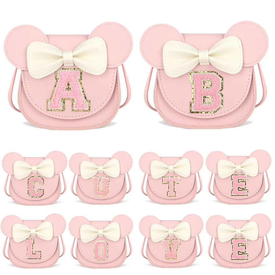 

Todder Girls Pink Bow Alphabet Bag Kids Girls Shoulder Mouse Ear Messenger Bag Gifts Cross-Border Little Girl Mini Wallet XC14
