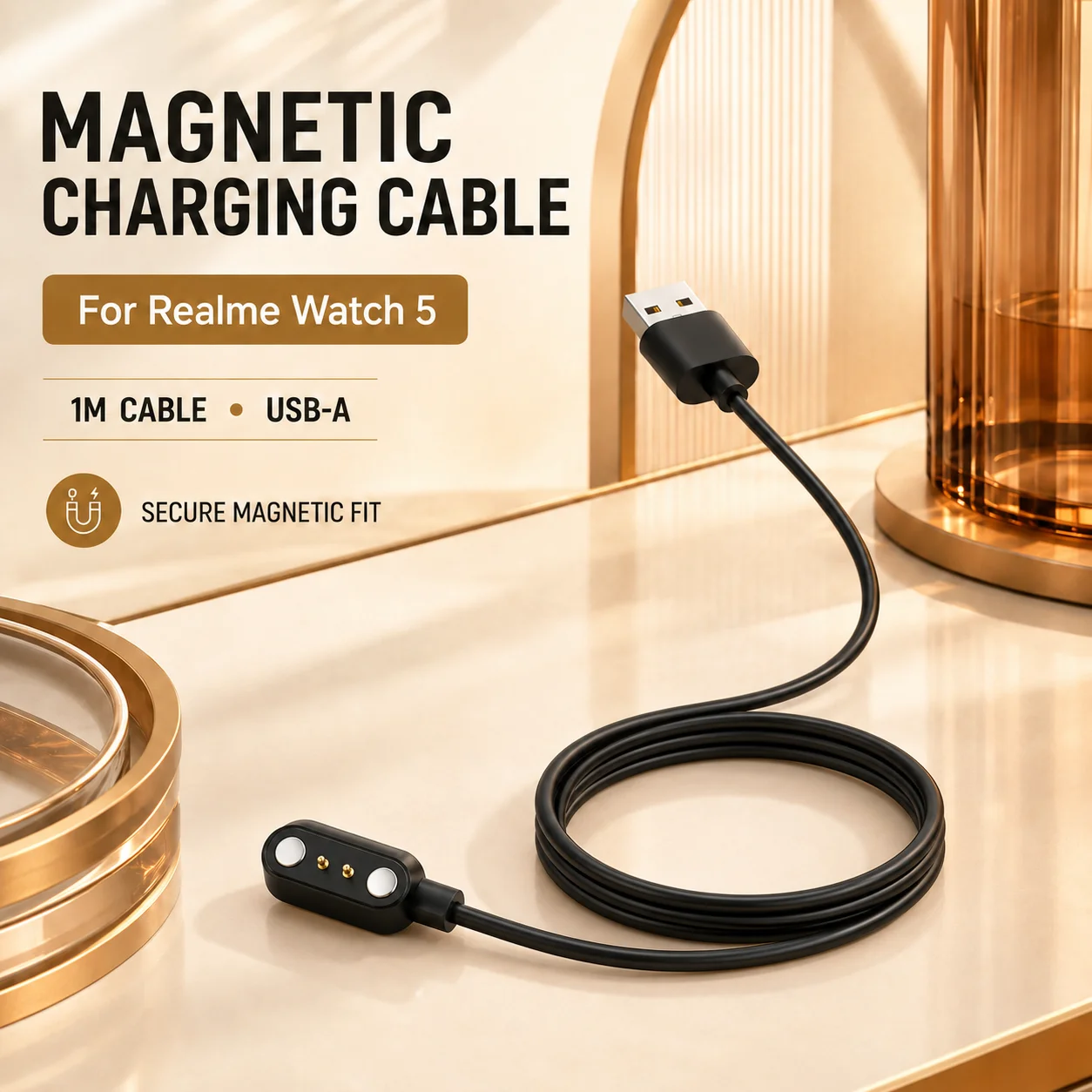 Magnetic Charging Cable for Realme Watch 5 2-Pin USB Charger 1M Replacement Smartwatch Charging Cord Magnetic Watch Charger