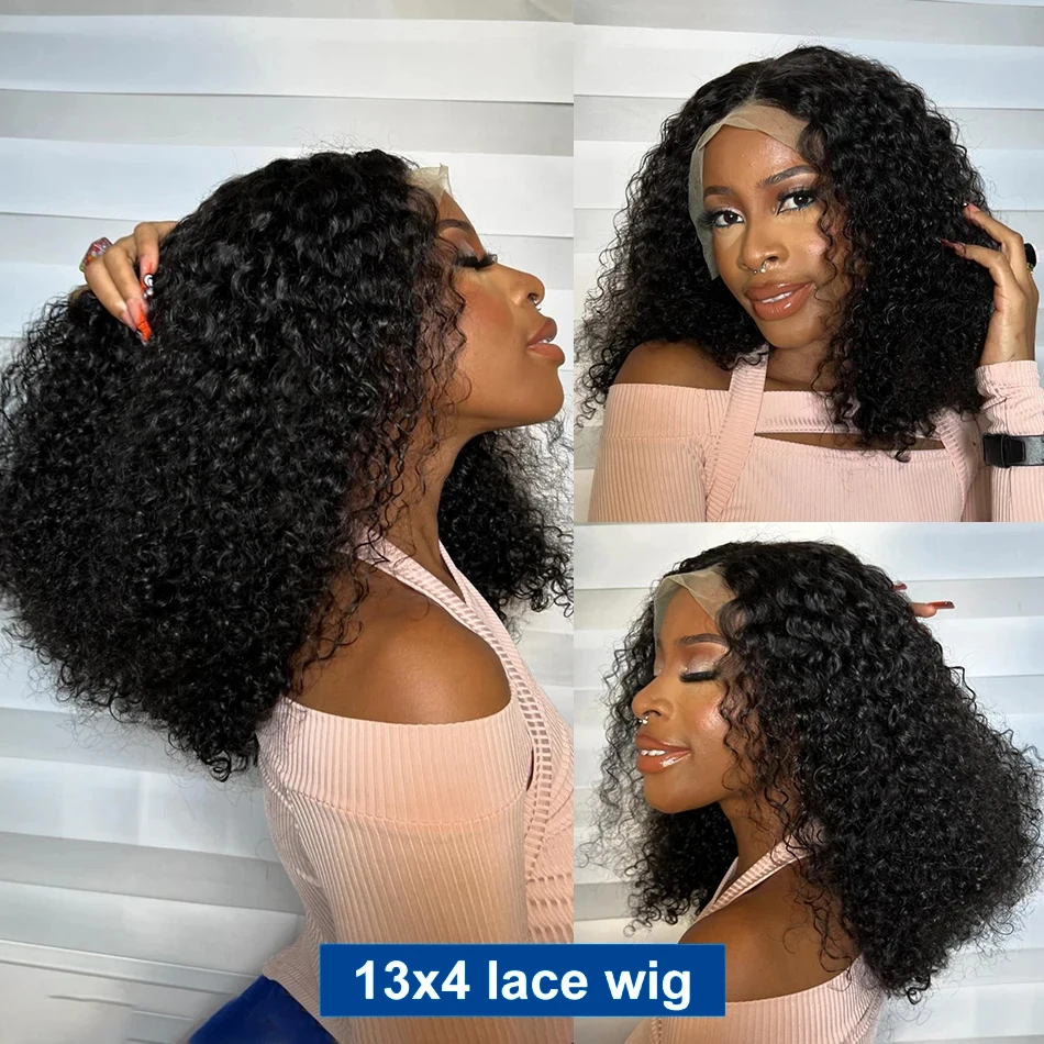 Brazilian 13x4 Deep Curly Wavy Short Bob Wigs Natural Black Brazilian Afro Curly 4x4 Closure Wigs Human Hair Lace Frontal Wig