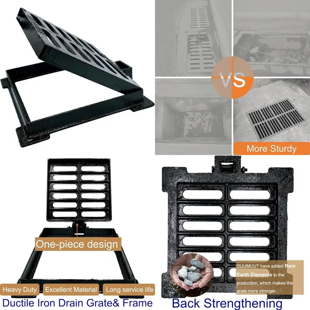 

Heavy Duty 10x10 Inch Outdoor Drain Cover with Base, B Class Sewer Grate, Durable Cast Iron Channel Grate for Long-lasting Use