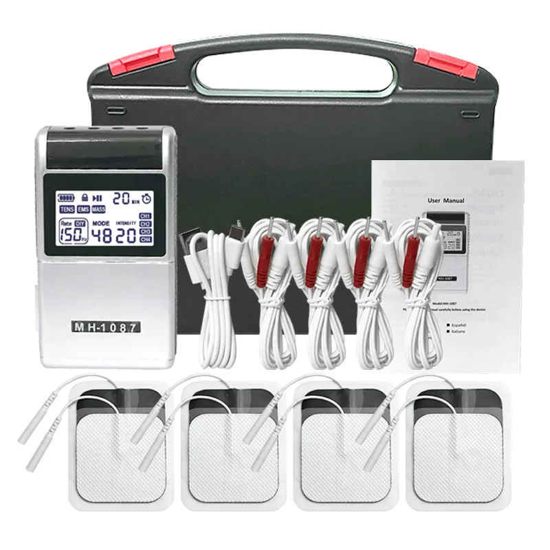 Rechargeable 4-Channel TENS Unit EMS Muscle Stimulator for Back Shoulder Leg Neck Pain Relief  Professional Massager Machine