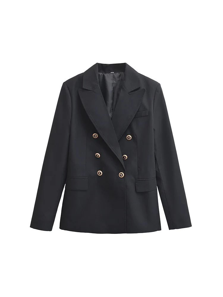 

Осень 2024, новые поступления, женская одежда, двубортный приталенный повседневный черный пиджак с длинными рукавами