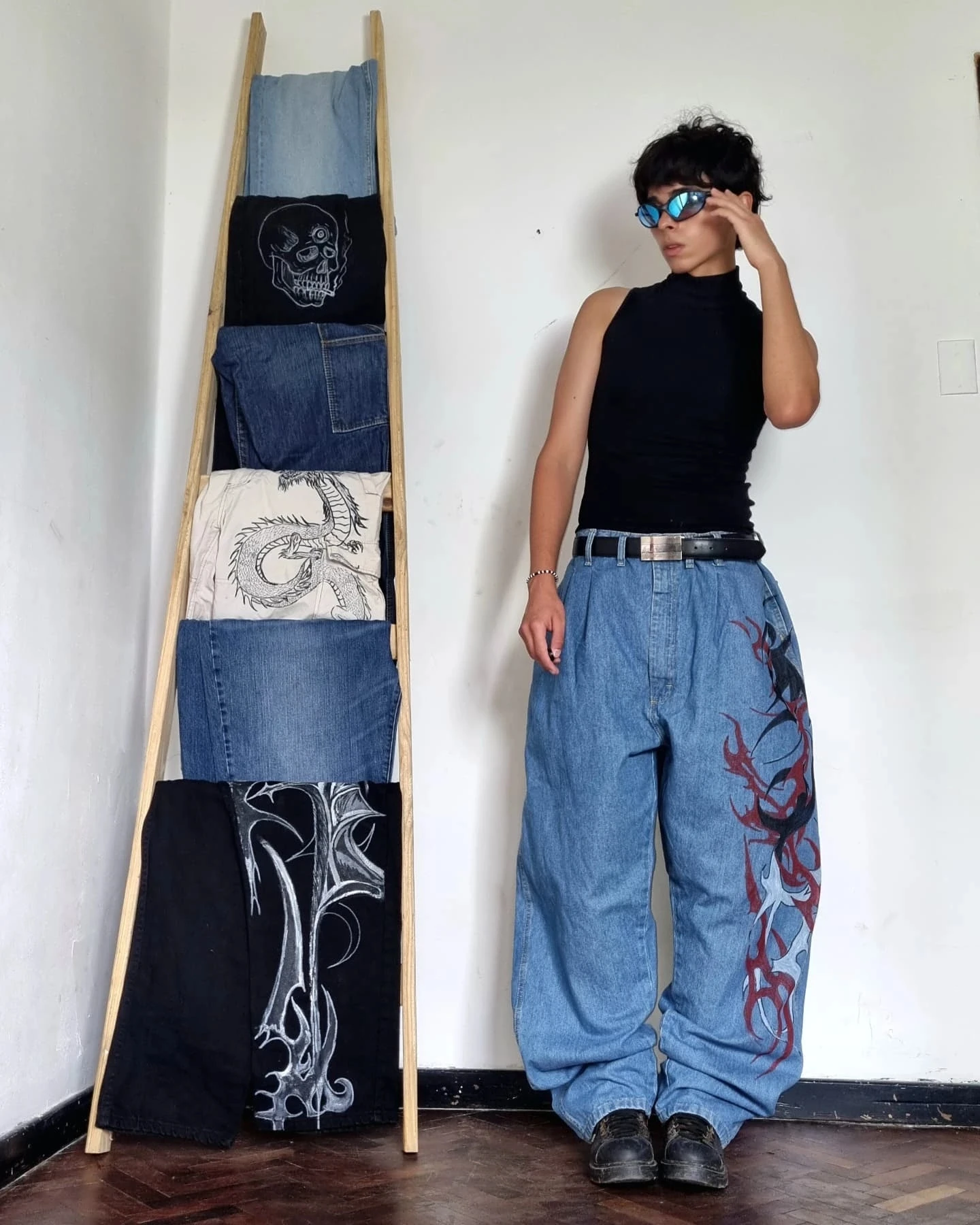 Jean à jambes larges pour femmes, Vintage, délavé, imprimé Floral, taille haute, Baggy, style Boho, confortable, coupe ample, TikTok Viral, été Y2K