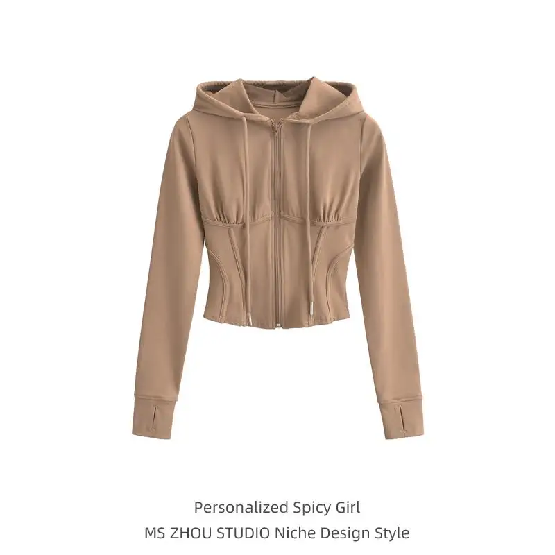 

Американская женская толстовка с флисовой подкладкой и утягивающим эффектом на талии, осенне-зимняя, для похудения, фитнеса, йоги, спорта, куртка