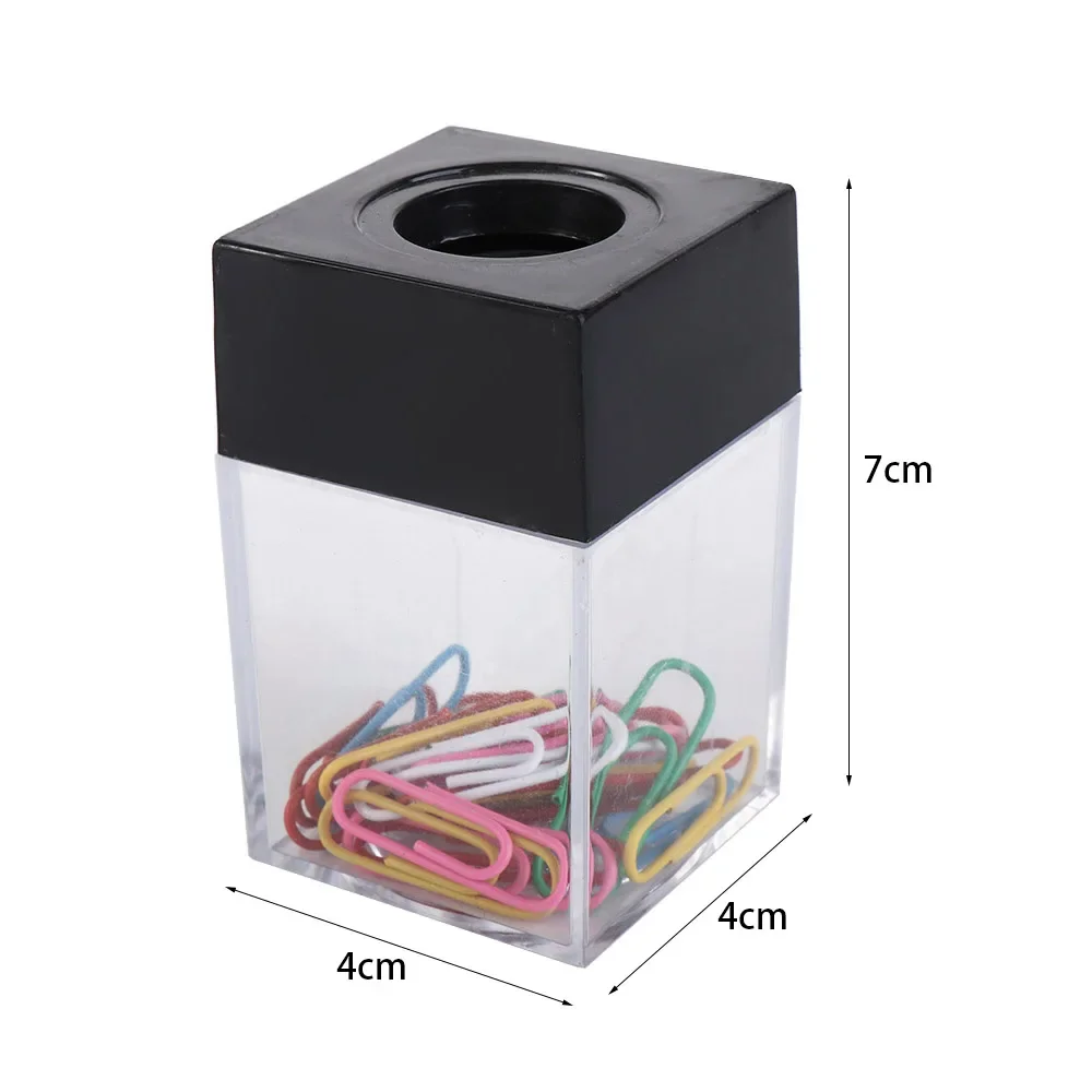 Plastic Square Office Supplies School Transparent Magnetic Absorption Box Clips Dispenser Desk Storage Paperclip Holder