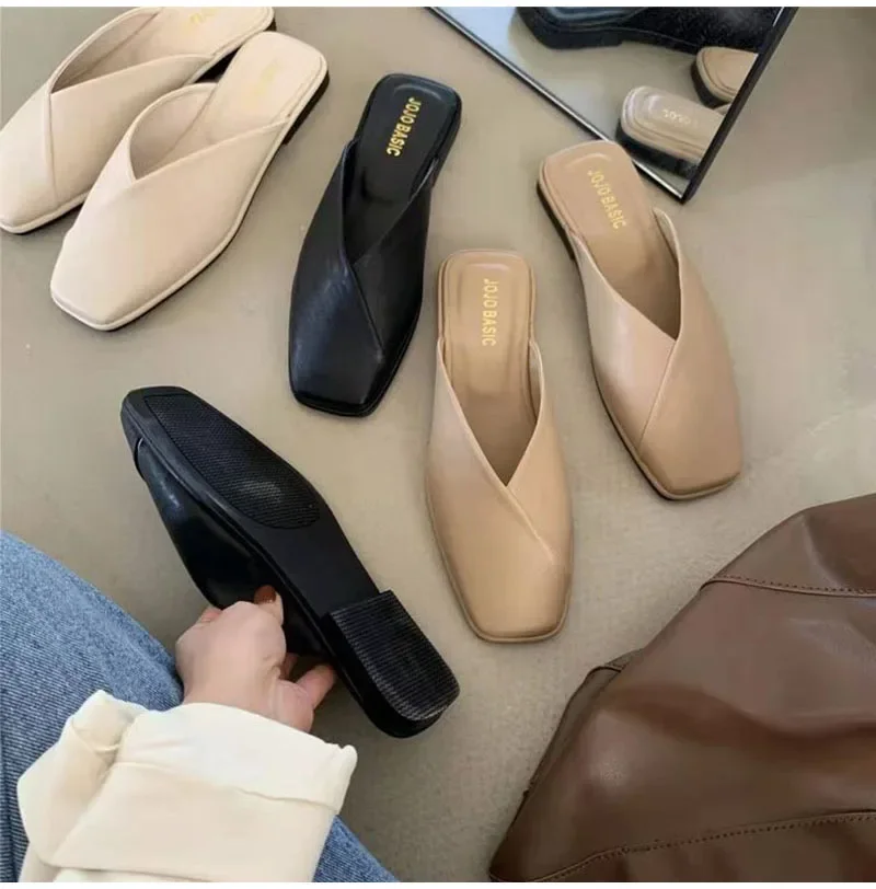 Women Mules Designer Square Toe 2024 Summer Ladies Fashion Slippers New Slides Female Outside Beach Shoes Big Size мюли женские