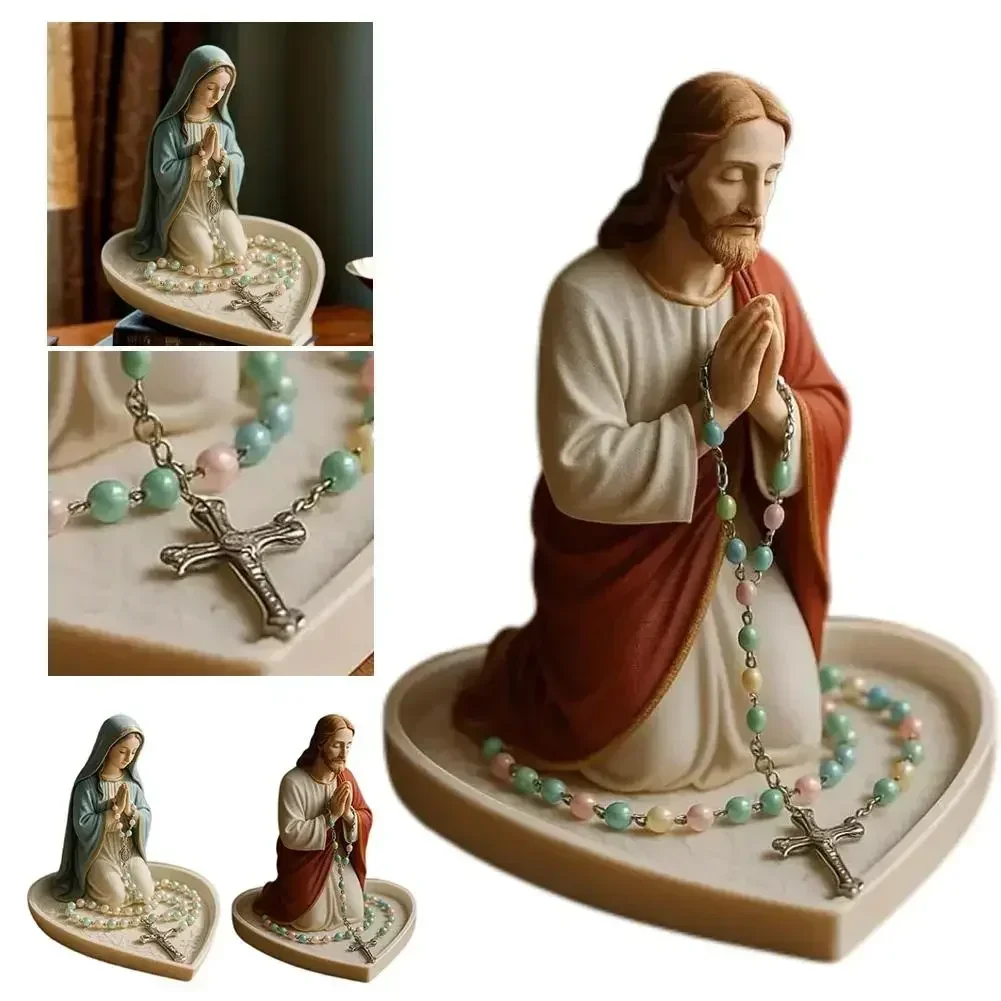 9X*Virgin Mary Rosary Holder Statue Resin Elegant Our Lady Prayer Rosary Box Our Lady of Grace Statue Ornaments Home Decor