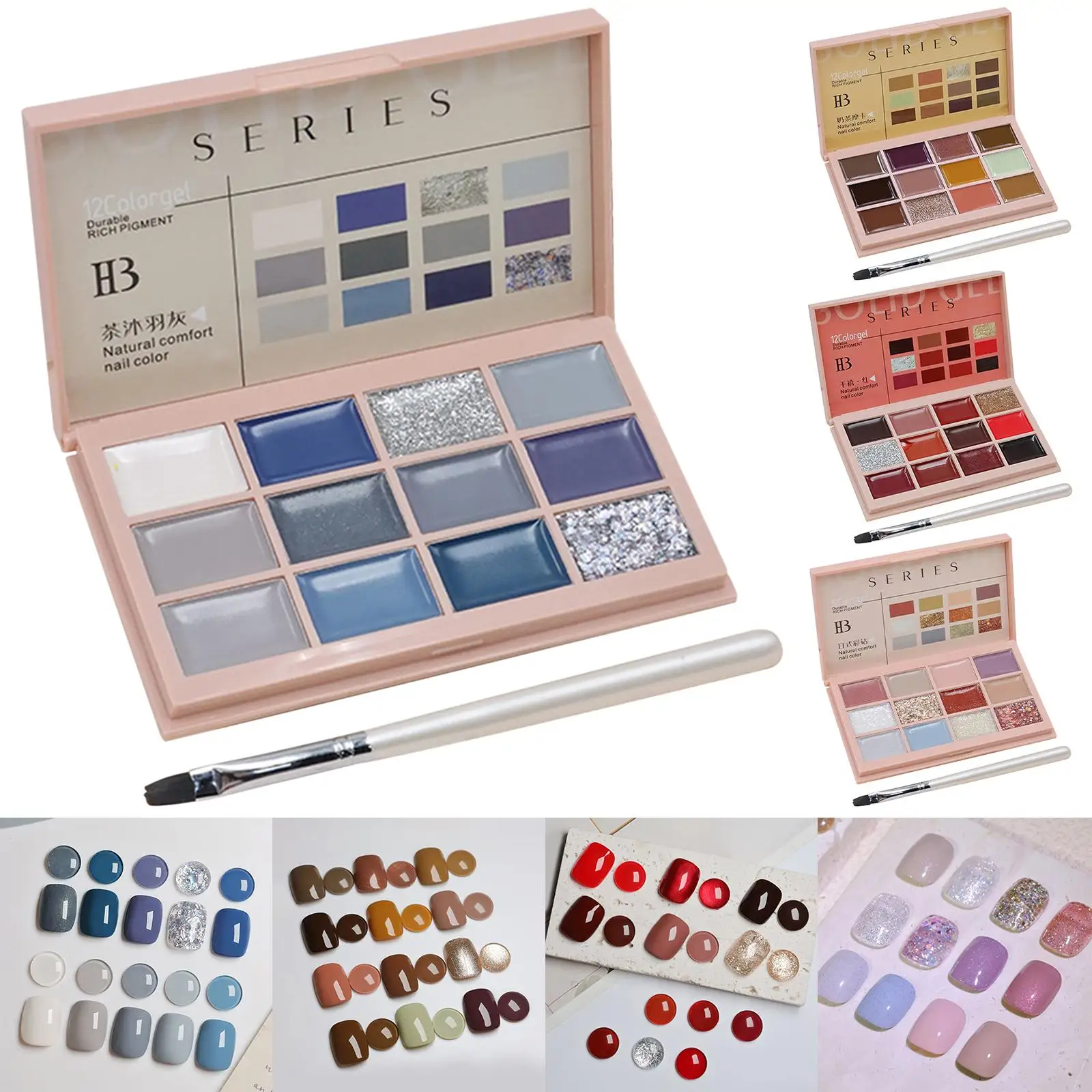 Solid Gel Nail Polish Palette Kit Pigmented LED Pudding Cream for Salon Home
