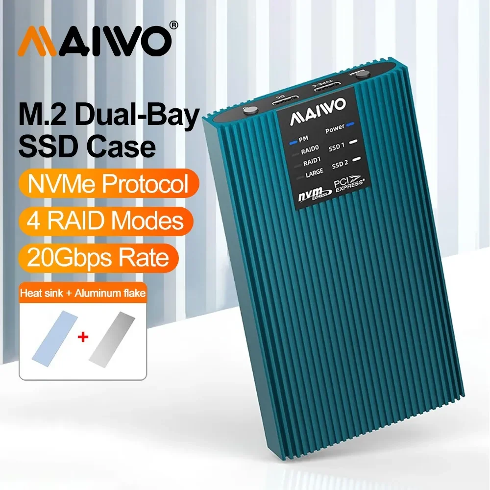 

MAIWO M.2 Nvme Solid State Drive Box Type-C External Hard Drive Reader M2 Hard Drive Box Portable NVMe Dual-disk RAID Array Box