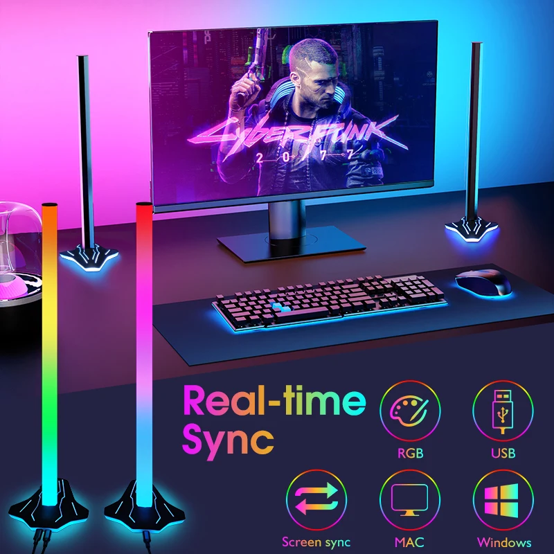 Game Desktop Sync Light Tube LED Computer Light Bars Same Screen Pickup Light Atmosphere BackLight Music Sync Kit with PC APP