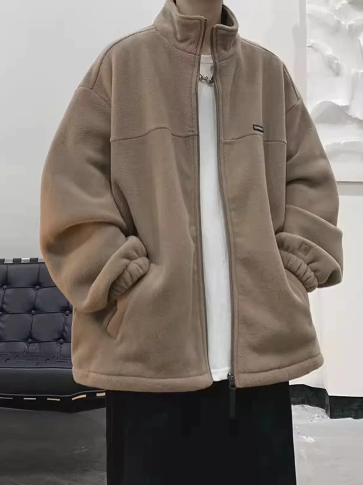 

Свободный крой Fce Jaet, мужская осенне-зимняя новинка, воротник-стойка, застежка-молния, повседневная верхняя одежда, джерт из полиэфирного волокна