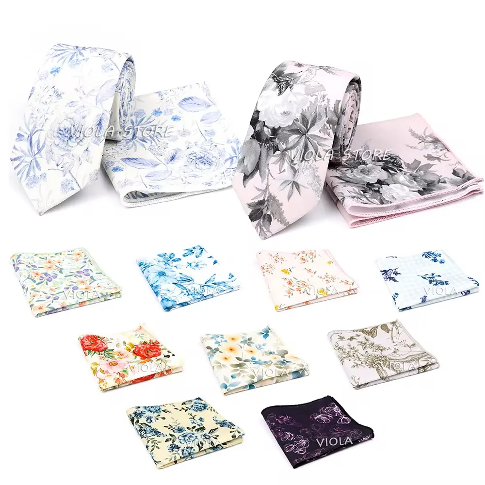 

New 7 Colors 100% Cotton Floral 6.5cm Tie Hanky Set Pink Dusty Blue Young Men Wedding Party Casual Suit Cravat Gift Accessory