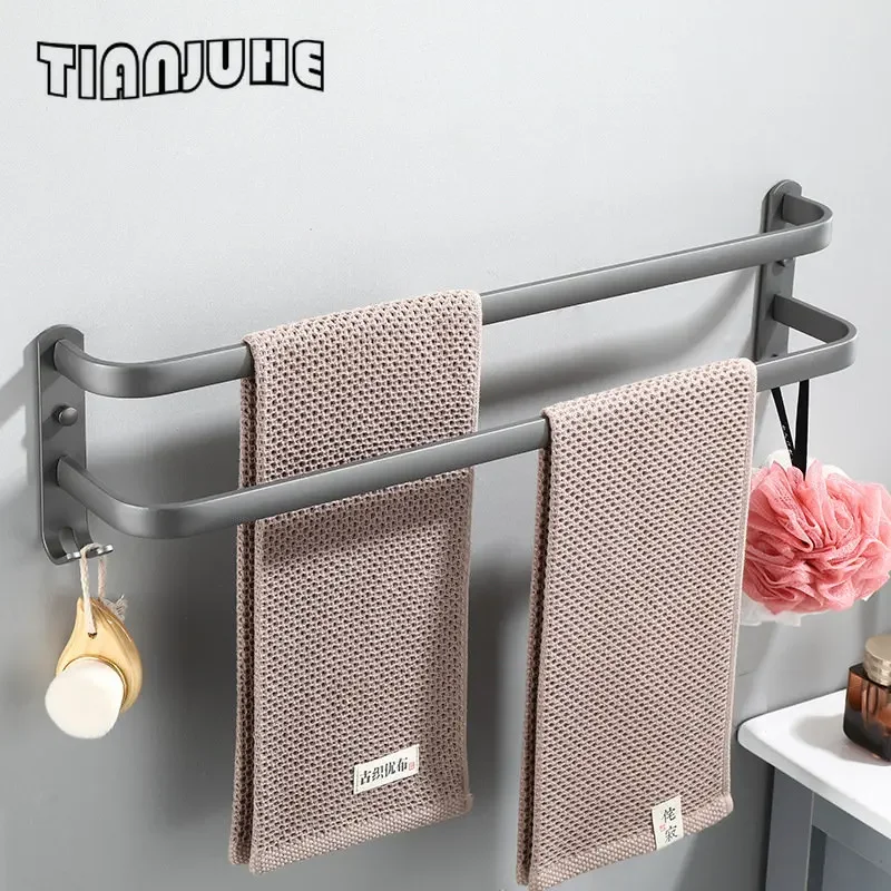 Three Stagger Layers Towel Rack 304 Stainless Steel Towel Bars Bathroom Accessories Set Grey