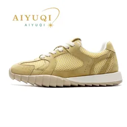 Forrest Gump Shoes Women 2024 Summer New Breathable Mesh Sneaker Women Genuine Leather Casual Moral Training Shoes Women