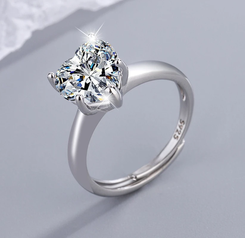 Neuer Ring aus 925er-Sterlingsilber, Moissanit-Herz, schlicht, für Frauen, Hochzeit, Luxus-Schmuck, Verlobungsring, Mode, Party, Geschenke