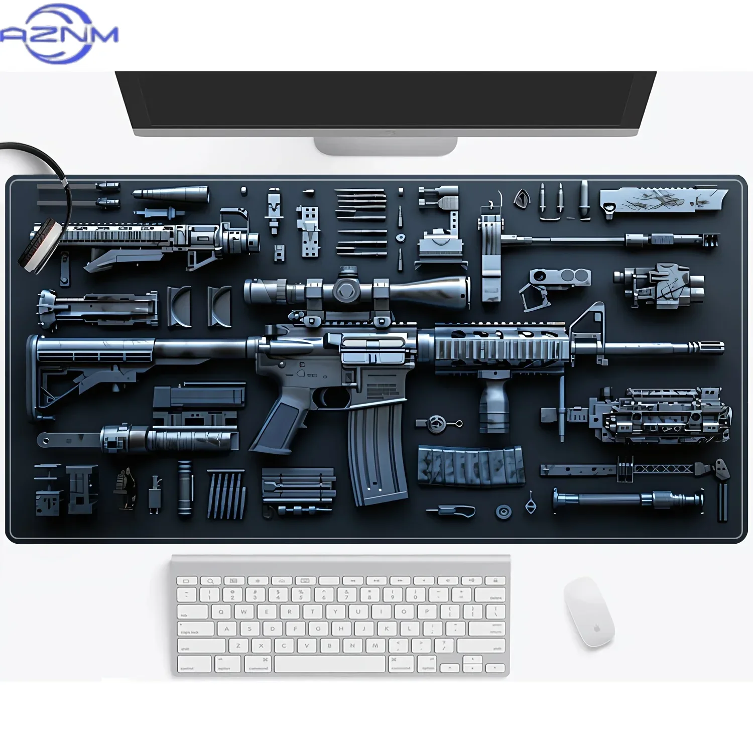 Large Gun Parts Design Mouse Pad MM Non-Slip Rubber Base with Stitched Edges for Fps Gamer Gaming and Office Desk Mat