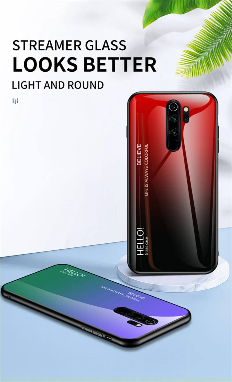 Redmi Note 8 Pro Case Colored Gradient Tempered Glass Back Cover Hard Case for Xiaomi Redmi Note 8 Pro 4G M1906G7I M1906G7G