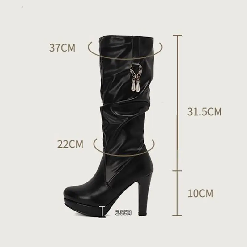 Girseaby Fashion Women Knee High Boots Round Toe Block Heels 10cm Platform 2.5cm   Plus Size 42 43 Sexy Party Dating Bota