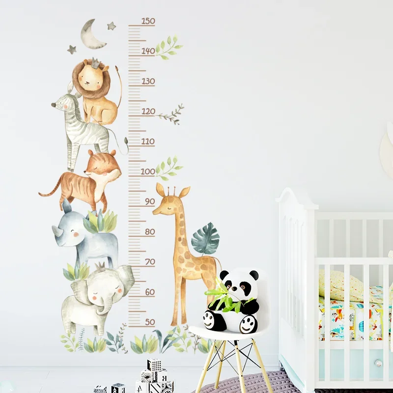 Cartoon African Animals Height Measurement Ruler Wall Stickers for Kids Room Baby Nursery Wall Decals