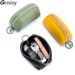 Women's Wallet Genuine Leather Mini Money Bag Luxury Design Card Holder Zip Small Coin Purse Soft Cowhide Key Case with Keyring