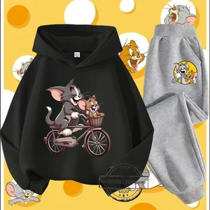 Tom và Jerry Children Hood, Long -sleeved Sweatshirt, Casual Top, Cartoon, Anime, Harajuku, Boys, Girls, Fall, Winter 10 Áo nỉ bán hàng chính của Tom và Jerry - №9