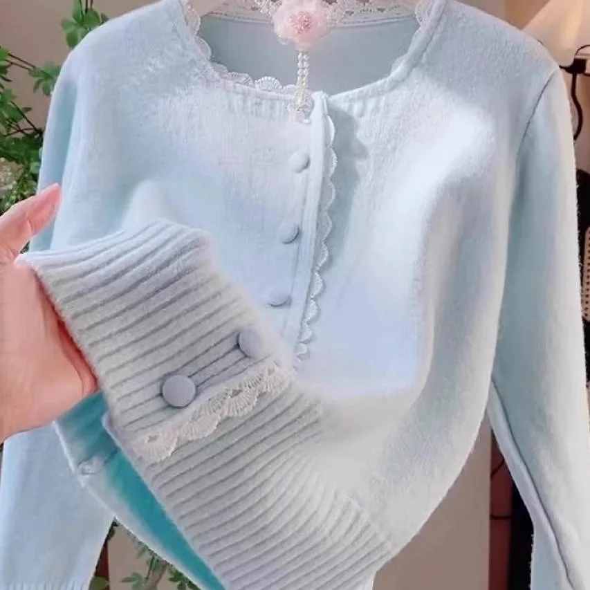 Kant Kanten Trui Jas Dames Lente Herfst Jas Nieuw Gebreid Vest Single-breasted Lange Mouw Gebreide Trui Vrouwelijke Tops