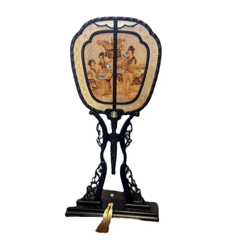 Chinese Style Rosewood Fan Decoration Screen Decoration Hallway Crafts Ebony Inlaid Sandalwood