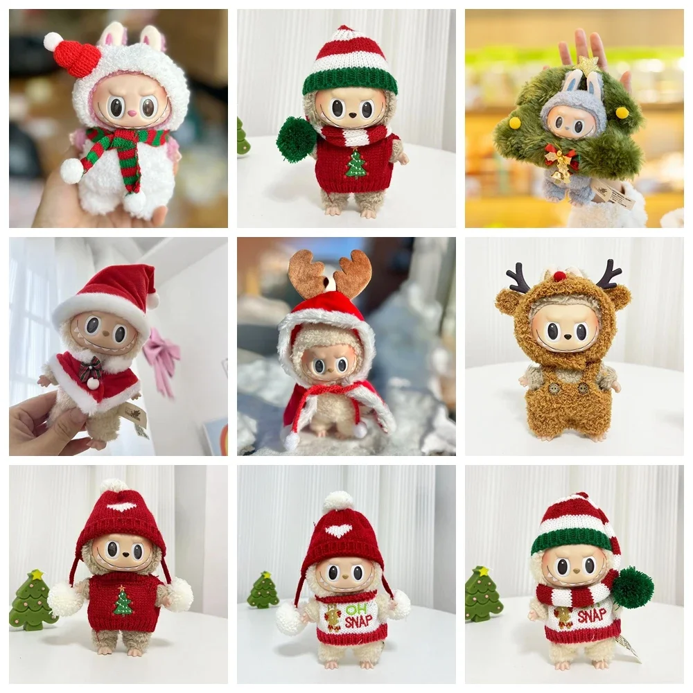 

17cm Mini Plush Doll'S Clothes Outfit Accessories For Labubu Idol V1 V2 Christmas Cookie Man Sweater Hat Clothing New Year Gift