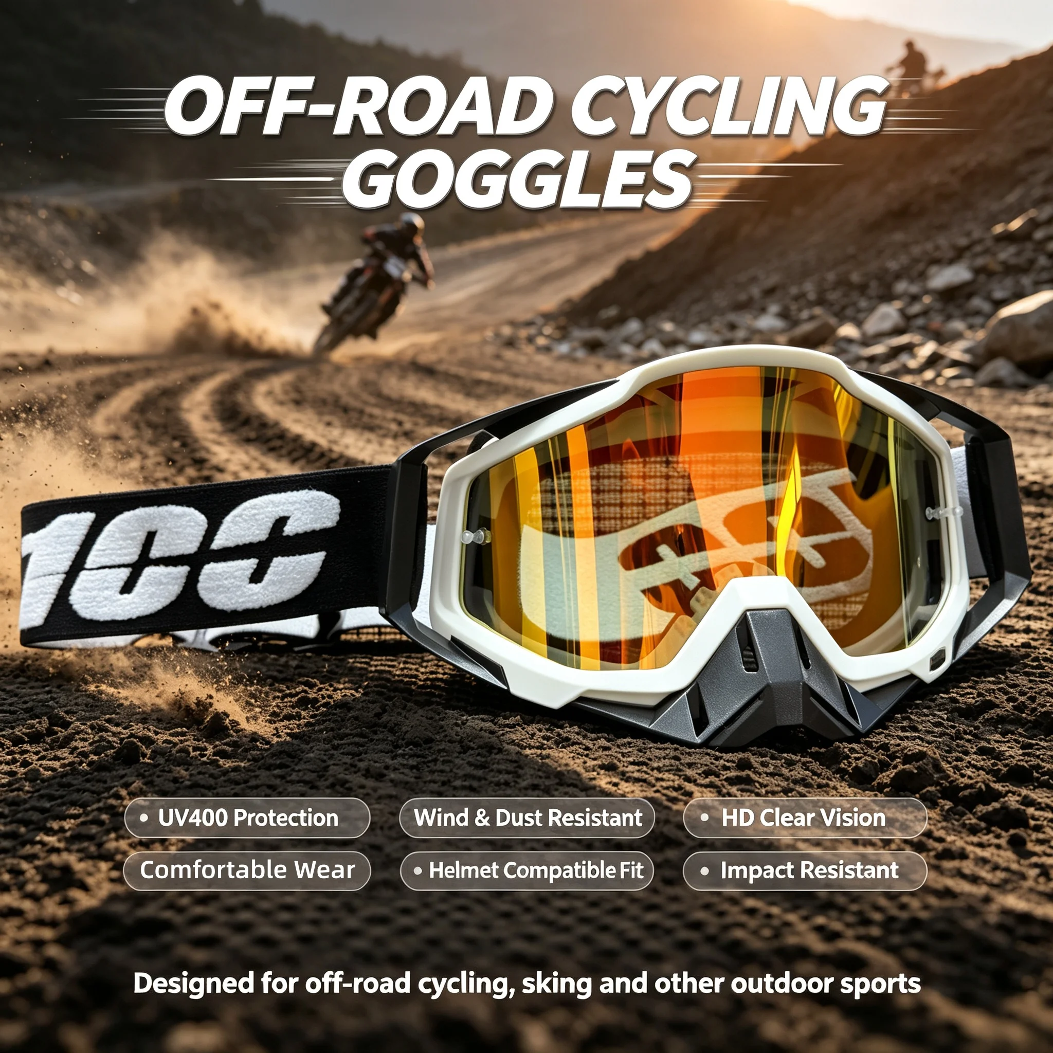 Professional Off Road Motorcycle ATV MX Goggles UV400 HD Lens Wind Dust Proof Fit Helmet for Outdoor Skiing Riding