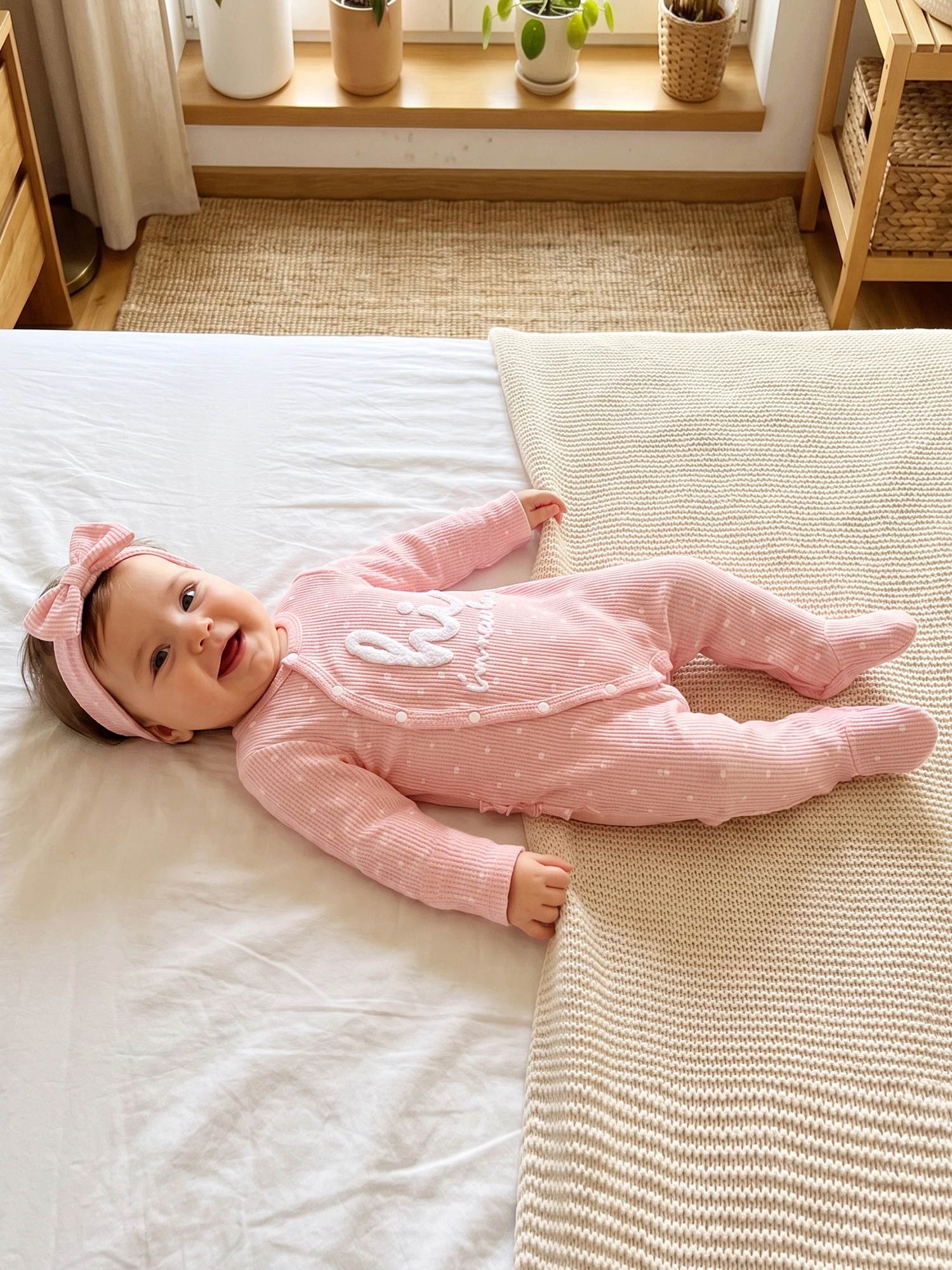 Embroidery Baby Girls Waffle Embroidery Dotted Jumpsuits Romper Embroidery Dotted Jumpsuits Headband Romper Embroidery Dotted