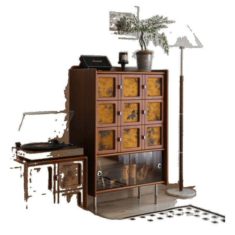 

Nordic fragrant cloud yarn bucket cabinet new Chinese retro solid wood dining side cabinet living room locker medieval locker