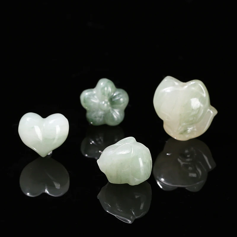 1 Pc Random Color Natural Stone Ice Green Jade Carved Fox Flower Rabbit Shape Bead For Jewelry Making Diy Necklace Bracelet